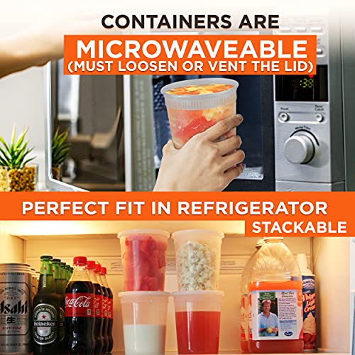 [24 Pack] Food Storage Containers With Lids, Round Plastic Deli Cups, Us Made, 32 Oz, Quart Size, Leak Proof, Airtight, Microwave & Dishwasher Safe, Stackable, Reusable, White #TOP5