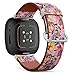 CJBROES Replacement Leather Watch Band, Compatible with Fitbit Versa 3 and Fitbit Sense of Wristband Bracelet Accessory - Watercolor Flowers