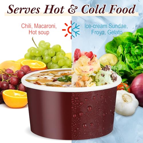 Image of Maxdot 60pcs 3oz Dessert Cups, Disposable Ice Cream Cups, Paper Frozen Yogurt Bowls, for Hot and Cold Foods, Suitable for Gelato or Mousse(Ankara Red)