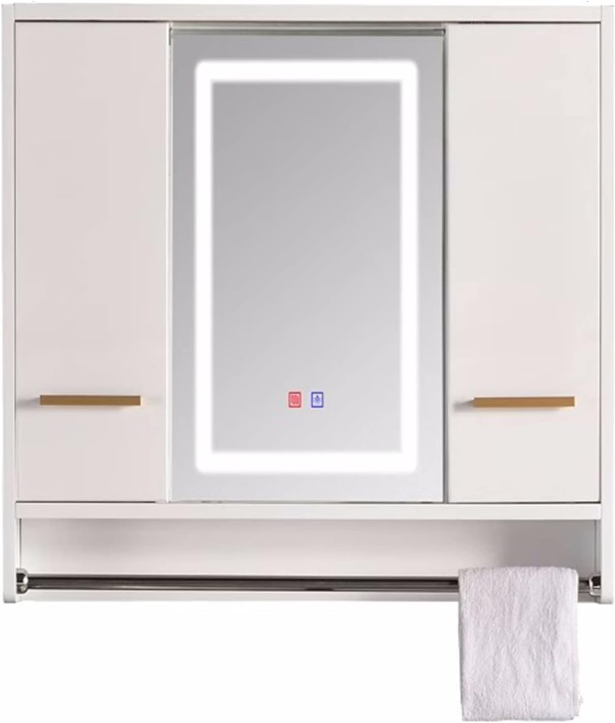 Bathroom Mirror Cabinet With Light Wall-mounted Vanity Mirror With Storage Shelf White Bathroom Cabinet Rubber Wood Material