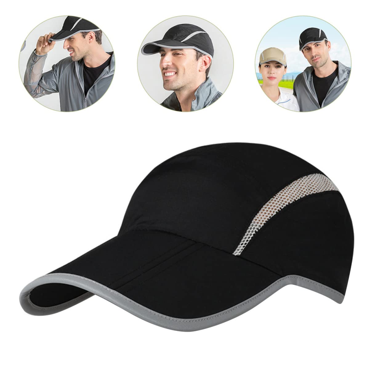 Baseball Kappe Kappen für Männer taillierte Hüte für Männer Mütze Männer Sonne Sporthüte für Männer Schirmmützen für Damen laufende Mütze Sporthut laufende Kappen Nylon Black