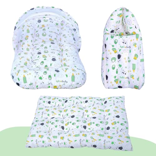Image of Baby Bedding Set for New Born Baby Sleeping Bag, Mosquito Net Bed, Sleeping Mattress Suitable for 6 Months Babies (Panda Green)