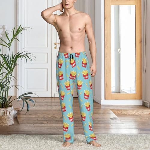 Pajama Pants Men - Cute Fries Light Blue Men's Pajama Bottoms, Mens Cotton Pajama Pants2