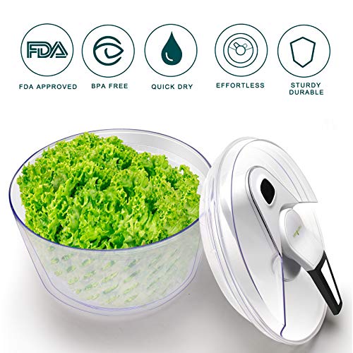Freshmage Large 6 Quarts Salad Spinner, Easy Use Effortless Quick Drying Vegetable Fruit Salad Spinner Washer and Dryer with Clearance Salad Bowl and Mesh Colander