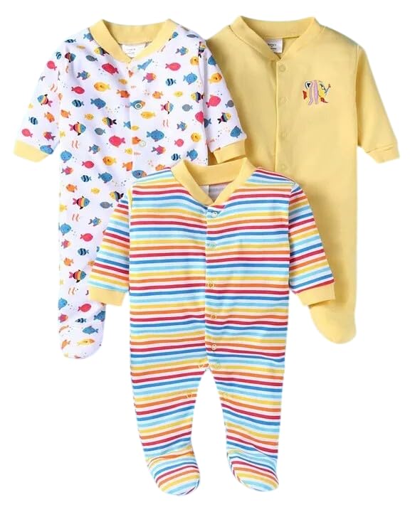 Image of New Born Baby 100% Cotton Rompers for Sleepsuits Jumpsuit Night Suits for Baby Boys & Girls |Onesies| Infant Clothes Pack of 3