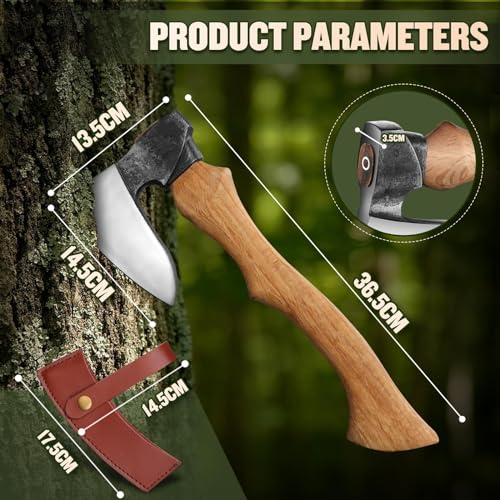 DRGSKL Beil Axt Outdoor mit Scheide, 36.5cm Camping Axt aus Kohlenstoffstahl, Spaltaxt mit ergonomischem Eschenholzgriff, axt Holz spalten für Camping, Outdoor-Einsatz, Garten – Bild 4