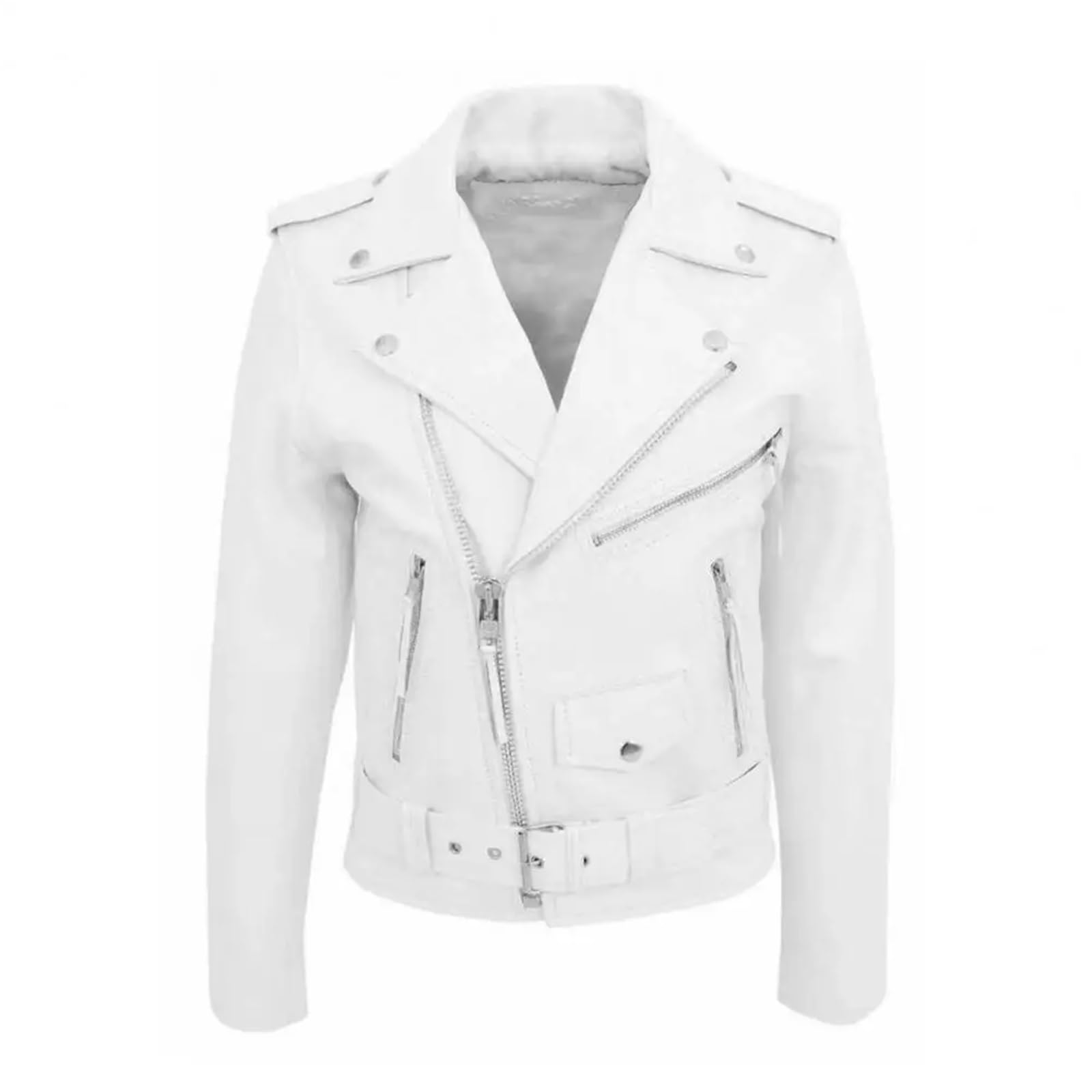 Chaqueta Cuero Mujer Chaqueta de piel sintética for hombre, estilo moderno, corte entallado, con cremallera diagonal y ajuste cinturón Para salir