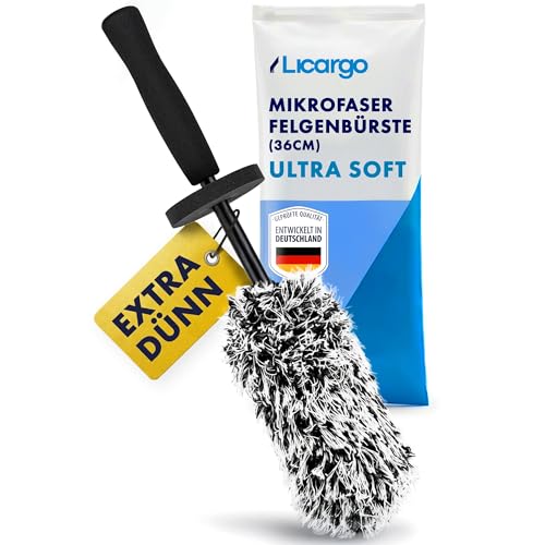 LICARGO Cepillo de Llantas Microfibra Extra Delgado - alcanza radios Estrechos y Fondo de llanta - núcleo Estable, Suave con Todo Tipo de Llantas - Cepillo Llantas Coche Limpieza precisa