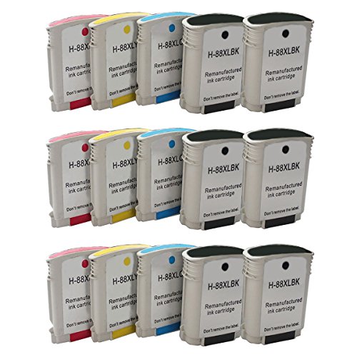 HOTCOLOR 15PK 88XL Ink Cartridge (6 Black 3 Cyan 3 Magenta 3 Yellow) for HP Officejet Pro K5400 K550 K8600 L7650 L7500 L7550 L7580 L7590 L7600 Printer