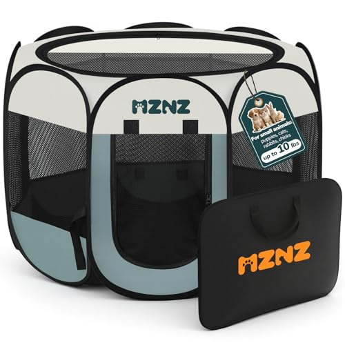 MZNZ Dog Cat Playpen, Portable Small Animal Playpen Crate Indoor for Dogs Cats Rabbits, Foldable Guinea Pigs Bunny Cage Enclosure for Outdoor, Pop Up Dogs Cats Tent Kennel with Carrying Case, Grey