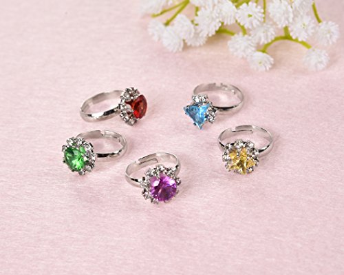 PinkSheep Diamond Rings for Kids, Girl 36PCS Colorful Rhinestone Rings, Sparkle Adjustable, Girl Pretend Play and Dress Up Rings