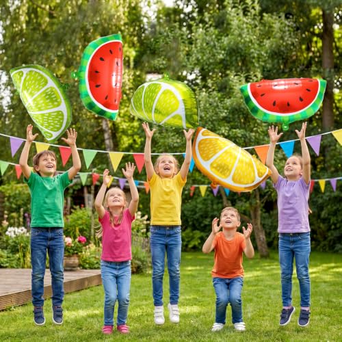 Image of 6 Pack Jumbo Tropical Summer Watermelon Orange Lemon Slice Cartoon Fruit Foil Balloons For Birthday Baby Shower Wedding Carnival Festival Hawaiian Beach Party Decorations Supplies