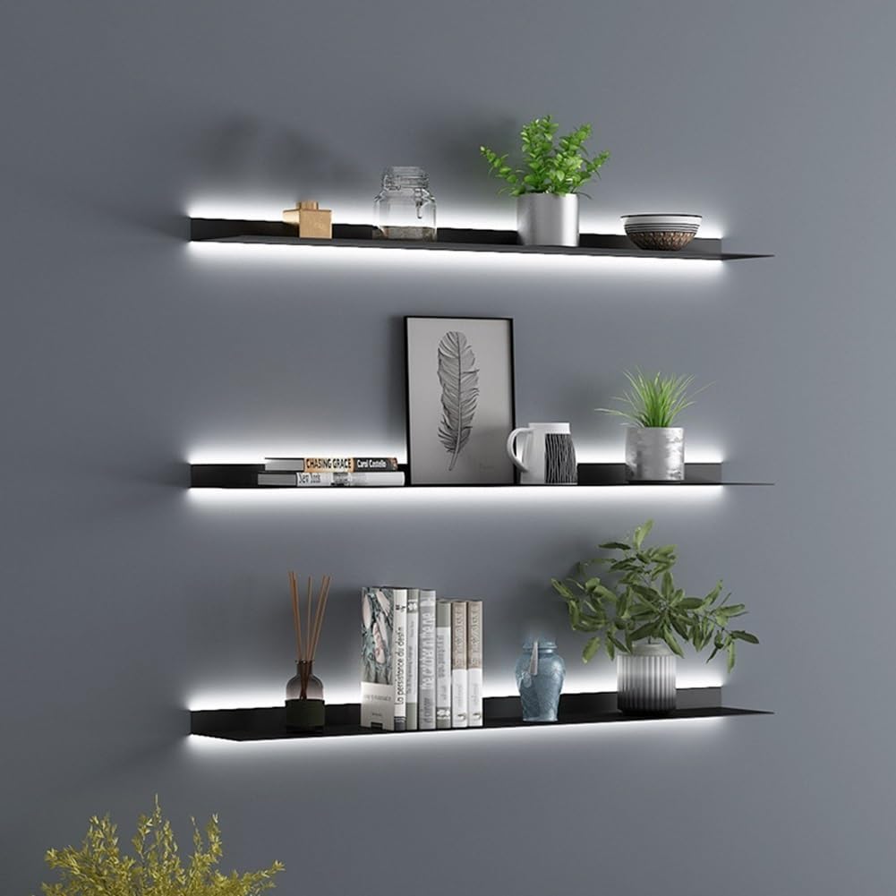 Mensole sospese Mensole che emettono luce, Mensole espositive creative in metallo con luce a LED montate a parete, per scaffale per piante o cucina per ufficio, 1 PZ (Size : 60x15x6cm)