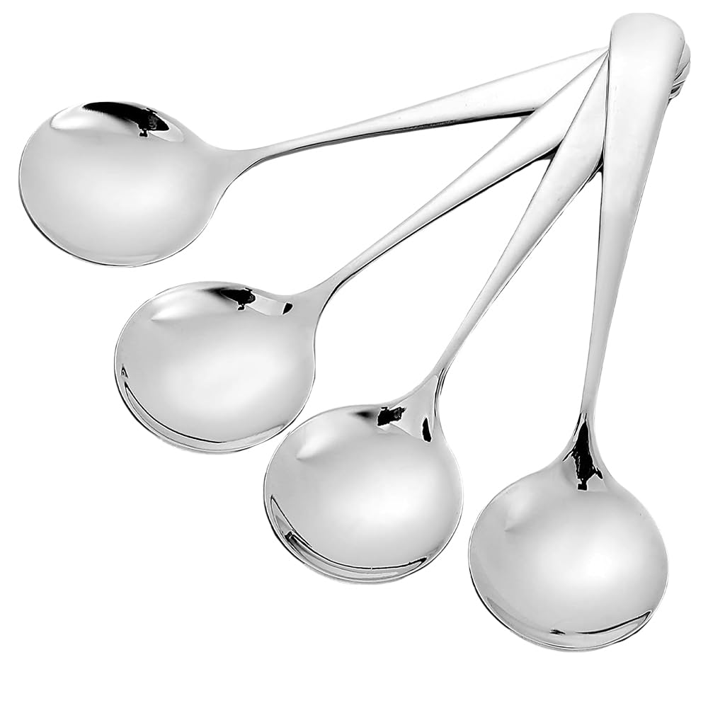 4 Pcs Silver Stainless Steel Soup Spoons - Heavy Duty, Dishwasher Safe for Home, Restaurant & Travel