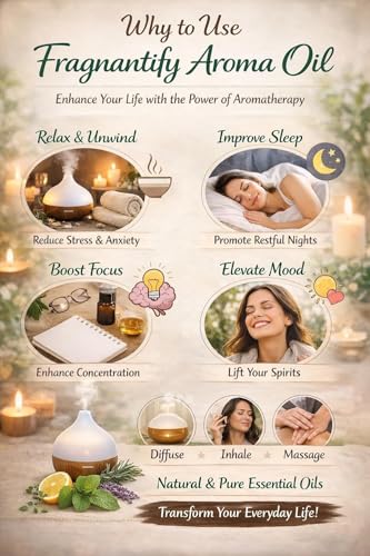 Image of Aroma Diffuser Oil Set, Essential Oils for Home Fragrance, Rose, Lavender, Lemongrass, Jasmine, Mogra & Sandalwood, 6 Bottles, 10ml Each, for Diffuser, Spa & Meditation