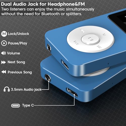 Image of Sounce 16GB Mini MP3 Music Player with Bluetooth 5.4, HiFi Lossless Audio, Video Playback, Voice Recording, FM Radio, E-Book Reader & Built-in Speaker | Expandable Up to 128GB (Blue)