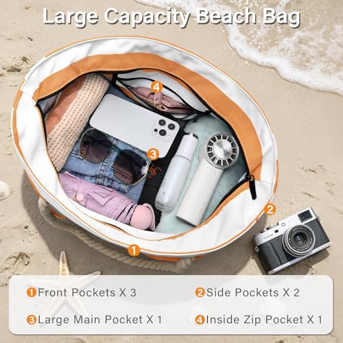 oscaurt Beach Bags for Women Waterproof Sandproof Large Beach Tote Bag Canvas Swim Pool Bag with 7 Pockets Beach Essentials by oscaurt - Used condition - Image 7
