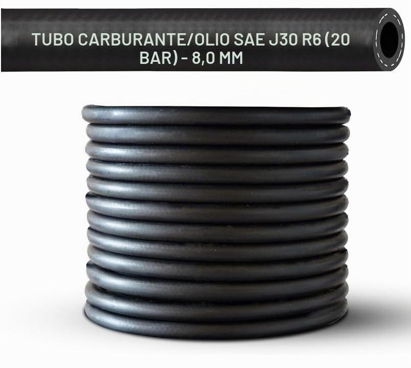 Tubo della Benzina (8 mm) 2 Metri - Tubo del Carburante per Benzina Diesel (Certificato SAE J30 R6) - Diametro Interno: 8,0 mm