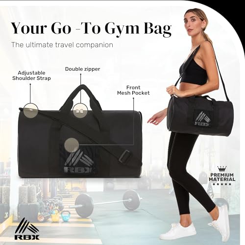 RBX Barrel Gym Bags for Men, Small Gym Bag for Women, Duffle Bag for Travel, Sports Bag, Camping, Weekend, Carry On, Overnight Duffel Bag for Women with Shoulder Strap - Image 6
