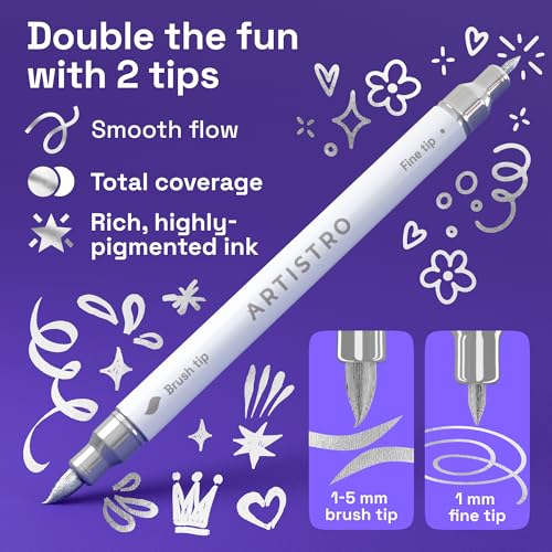 Image of ARTISTRO 24 Silver Acrylic Paint Markers - Paint Pens for Drawing - For Fabric, Rock, Glass, Wood, Molds - Arts & Crafts Gift for Adults, Teens, Kids, Classroom Must Haves & School Supplies