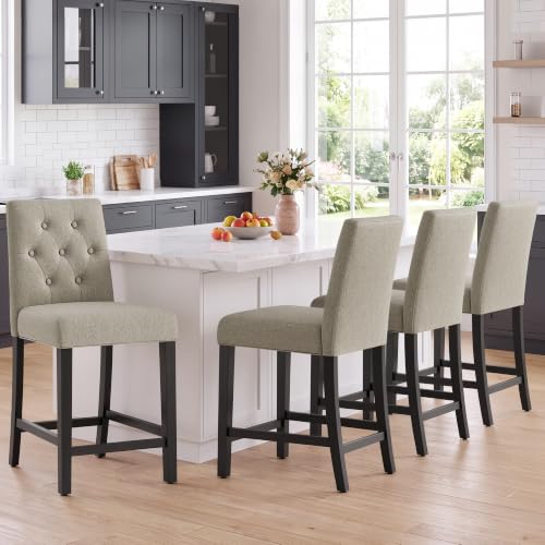 Image of MALOL Bar Stools Set of 4, Fabric Counter Height Bar Stools, Camel