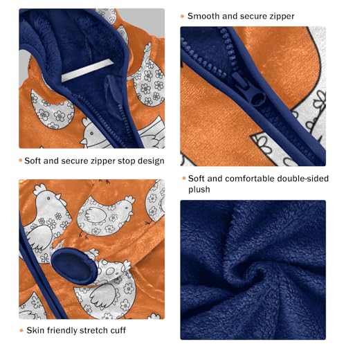 Chicken Eggs Pattern on Orange Toddler Fleece Jacket Girl Boys Hooded Fleece Jacket Coat Warm Outwear Zip-up 3-10T3