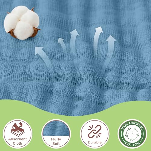 Image of 100% Organic Cotton Muslin Baby Hooded Towel, 32x32 in, Deep Blue & Aquarius, 2 Pack, Soft Absorbent 4-Layer Hooded Bath Towel for Newborns, Infants,Toddlers, Boys,Girls, Oeko-TEX