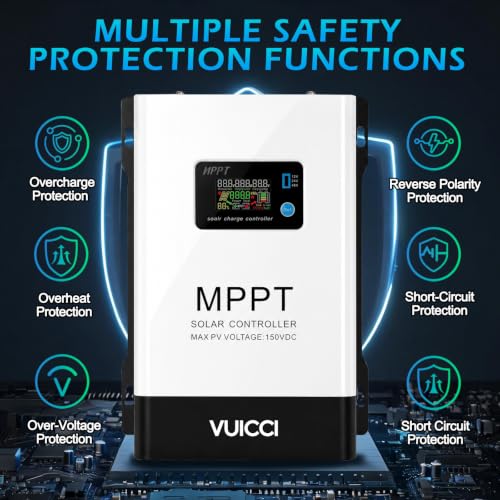 Image of 100A MPPT Solar Charge Controller 12V /24V /48V, Solar Panel Charge Controller with 145V Max PV Input, LCD Display for Lithium, AGM, Gel & Lead Acid Batteries, RV, Boat, Off Grid
