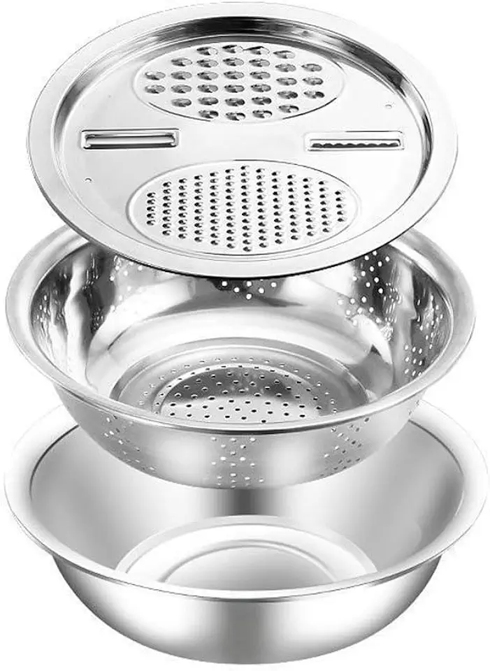 Kit 3 Em 1 Ralador Fatiador Escorredor Bacia Legumes Queijo Manual Tigela Cozinha Prática