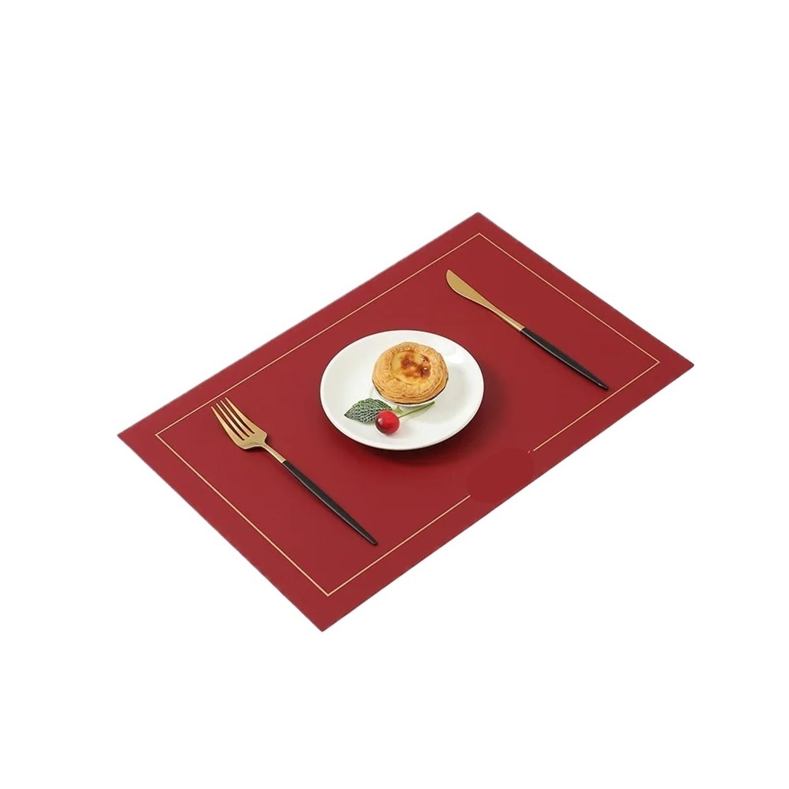 Faux Leather Placemats Set of 2/4/6 Placemat Faux Leather Rectangle Table Mat for Dining Tables Wipeable Leaf Hollow Insulation(Red,RECTANGULAR_4PCS)