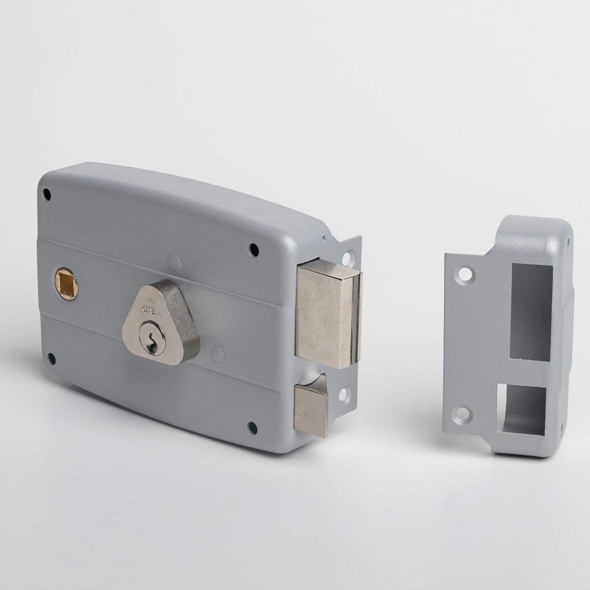 CISA - Serratura per Porte in Ferro da Applicare 15047160195 - Serratura Cancello Esterno in Acciaio Verniciato Grigio con Cilindro nichelato - Entrata 60 - Mano Destra