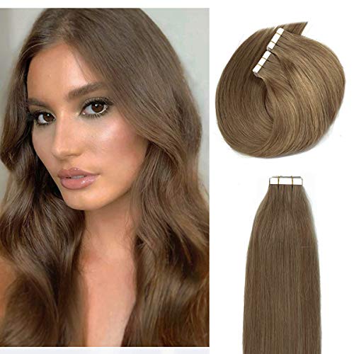 Anrosa 14 inch #6 Light Brown Fashion Color Tape in Hair Extensions Real Remy Human Hair Tape in Premium Quality Silky Hair Natural Hair Extensions Seamless Skin Weft Double Sided 20/pcs 50g