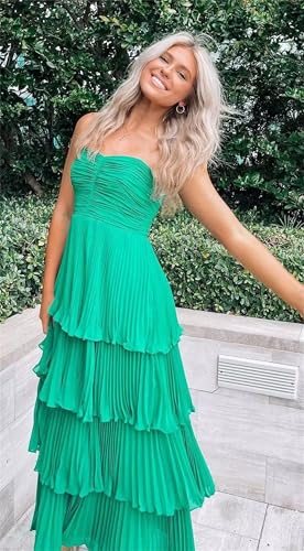 Long Chiffon Women's Bridesmaid Dresses Ruffle Tiered Formal Evening Gowns Pleated Wedding Guest Dress4