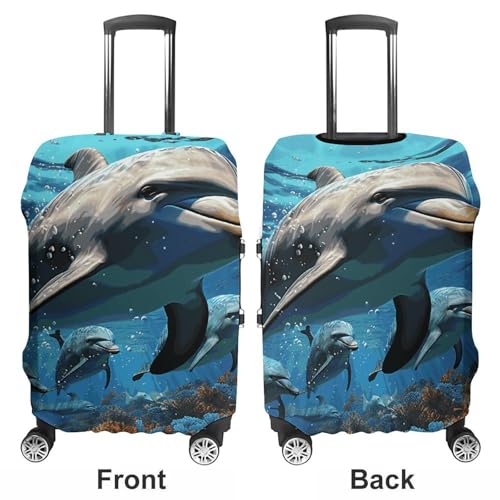 Dolphins Elastic Luggage Cover Suitcase Protector for 19-32 Inch Suitcases | Universal Stretchable Travel Bag Cover | Anti-Scratch, Washable with Zipper Closure M3
