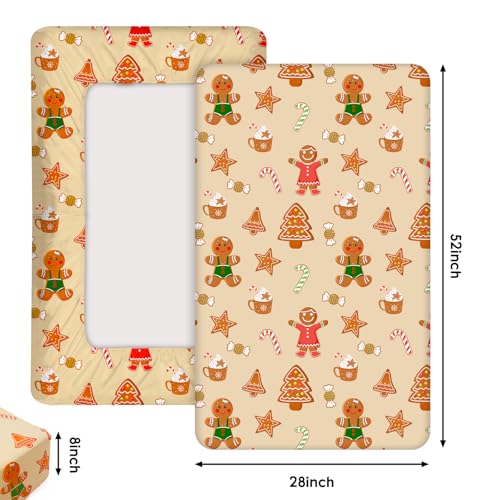 Image of Mindsoft 2 Pcs Christmas Crib Sheets Snowflake Gingerbread Man Style for Baby Boys Girls 52 x 28 x 8 Inches Soft Breathable Christmas Fitted Nursery Sheet for Standard Crib and Toddler Mattresses