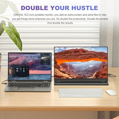 Image of 18.5 Inch Portable Monitor for Laptop, FHD 1080P 100% sRGB Travel Monitors for Laptop, Portable Computer IPS Display w /VESA, External Monitor USB-C HDR HDMI Portable Screen w /Smart Cover & Speakers