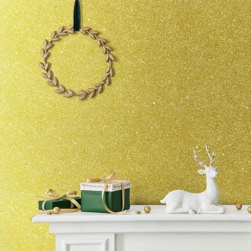Image of Golden Glitter Wallpaper Stick and Peel Contact Paper Decorative Self Adhesive for Cricut Sticker Paper Window Christmas Decor Letters Mugs Craft Project 16 x 240 Inch