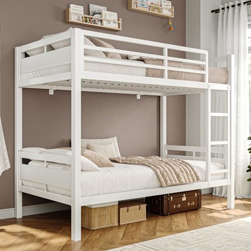 Image of iPormis Metal Bunk Bed Twin Over Twin, Heavy Duty Bunk with High Guardrail and Safety Entrance Design, Under-Bed Storage Space, Easy Assembly, Noise Free, White