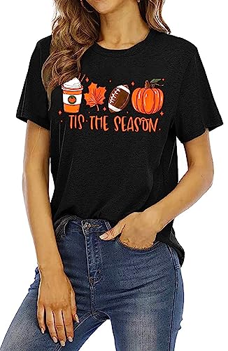 hohololo Halloween T Shirt Women Tis The Season Shirt Fall Pumpkin Tshirt Latte Coffee Graphic Tees Fall Top2