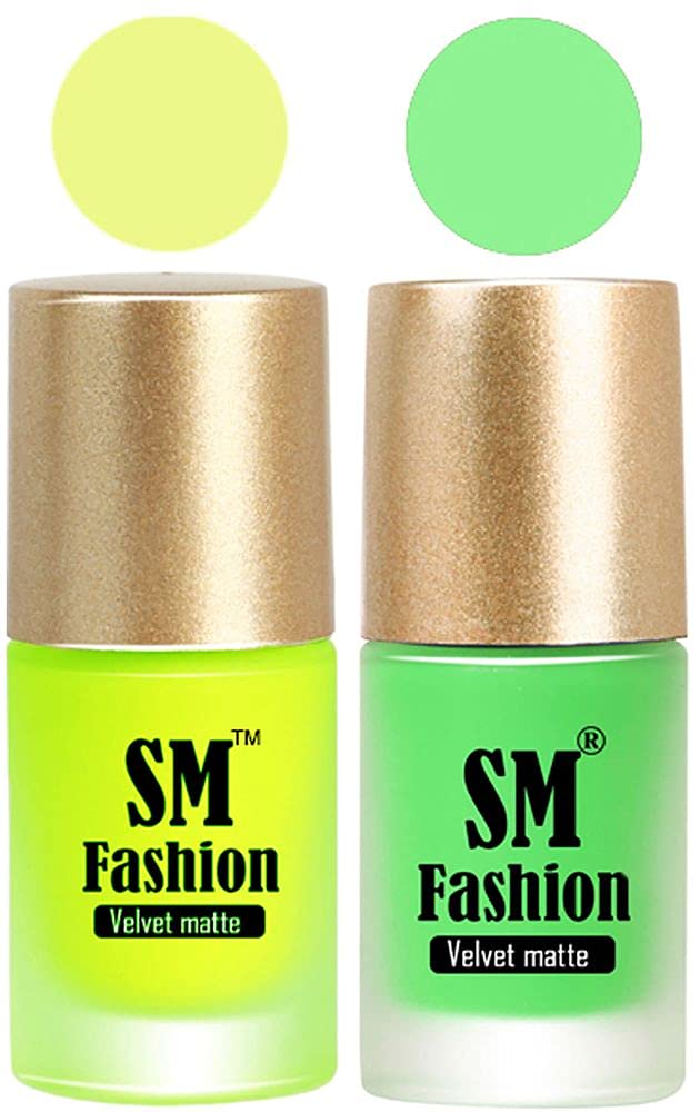 SM FASHION Nail Polishes, Neon-Lime Velvet Matte Nail Paint Combo Set of 2 Pcs 7ml each