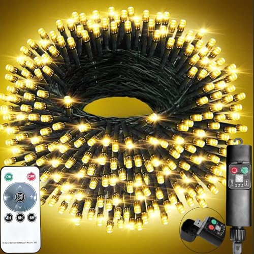 USB Batterie Lichterkette Outdoor, 20M 200LED Lichterketten innen warmweiß, 8 Modi Lichterkette Lang mit Timer Fernbedienung, IP44 Wasserdicht...