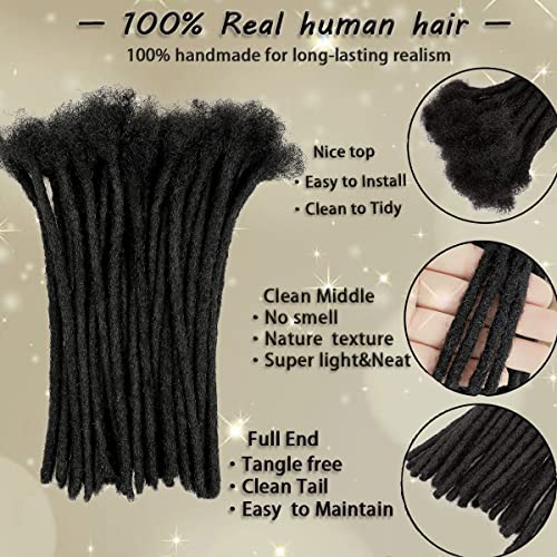 Dreadlock Extension Human Hair 8inch 0.8cm Width 100% Permanent Huamn Hair Loc Extension Can Be Dyed Bleached Curled Handmade Loc Extension for Men Women (30 Strands Natual Black)