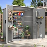 Aoxun 5x3 FT Outdoor Storage Shed, Plastic Garden Resin Shed with Floor for Patio, Lawn, Outdoor Storage Cabinet with Lockable Door for Bike, Garbage Can, Tools, Grey