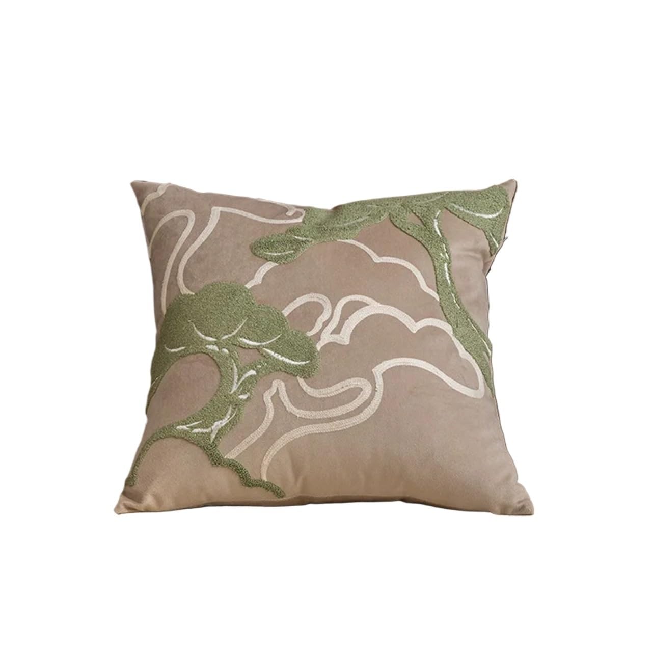 IUVYTA Chenille Pillow Covers Bamboo Leaf Embroidery Plush Cushion Cover 45x45 Modern Green Throw Pillow(R9)