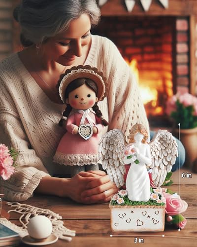 Image of GoGnome Angelic Embrace - Resin Angel Figurine with Bouquet and Heart Accents Decorative Base - A Gift to Express Unwavering Love, Remembrance, Sympathy, Comfort Healing for Women Girls (Angel)