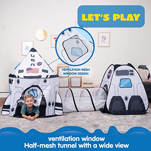 Joyin 12223 White Rocket Ship Pop Up Play Tent With Tunnel And Playhouse Kids Indoor Outdoor Spaceship Tent Set thumb #2