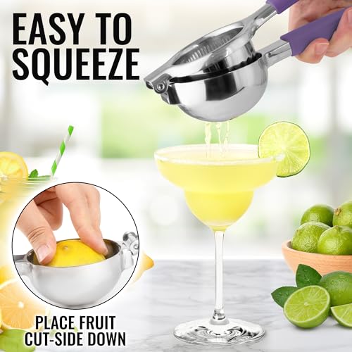Image of Zulay Kitchen Lemon Squeezer Stainless Steel with Premium Heavy Duty Solid Metal Squeezer Bowl and Food Grade Silicone Handles - Large Manual Citrus Press Juicer and SS Lime Squeezer (Purple)