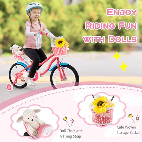 Image of BABY JOY Girls Bike with Streamers & Doll-Seat, Kids Bike for 3-8 Years Old