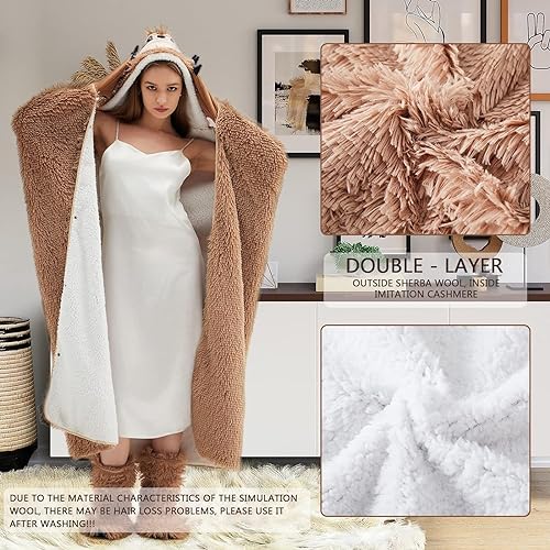 Faultier Decke mit Ärmeln und Hüttenschuhe - Faultier Geschenk für Frauen | Sherpa Fleece Kuscheldecke mit ärmeln, Tragbare Decke zum Anziehen als Weihnachten Geburtstagsgeschenk für Frauen Damen