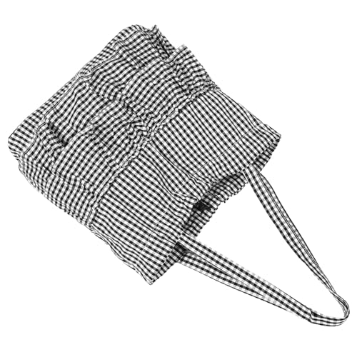 Cabas en toile à carreaux noir pour femme grand sac bandoulière